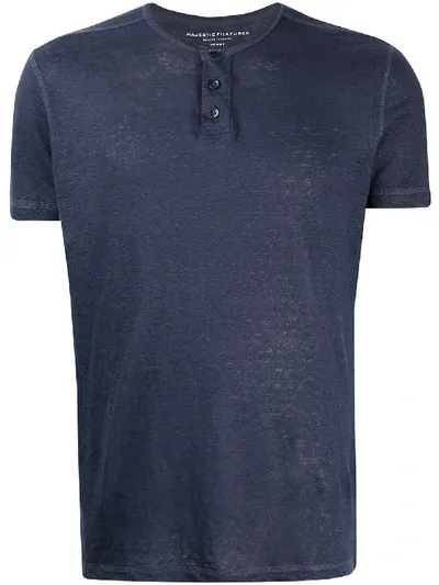 Majestic Short-sleeve Henley Shirt In Blue