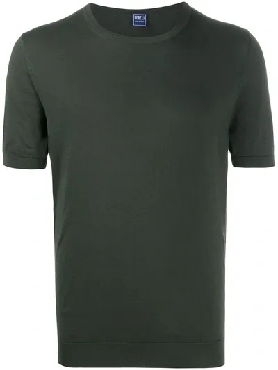 Fedeli Plain Crew Neck T-shirt In Green