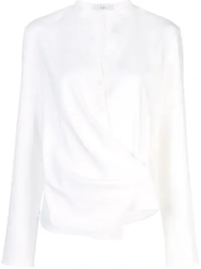 Tibi Chalky Draped Wrap Blouse In White