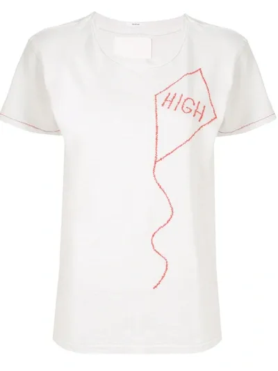 Mother Cotton Kite Embroidered T-shirt In White