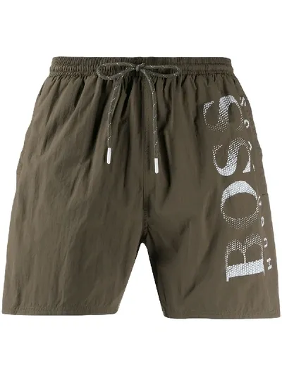 Hugo Boss Boss Pixel Logo Swim Shorts In Brown