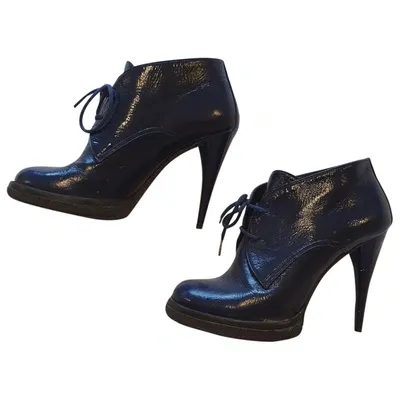 Pre-owned Balenciaga Patent Leather Ankle Boots In Blue