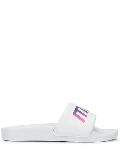 Misbhv Fluorescent Logo Print Slip-on Slides In White