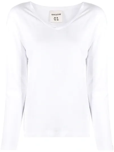 Semicouture V-neck Cotton T-shirt In White