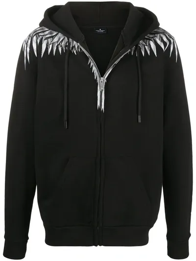 Marcelo Burlon County Of Milan Wing-print Zipped Hoodie In Black