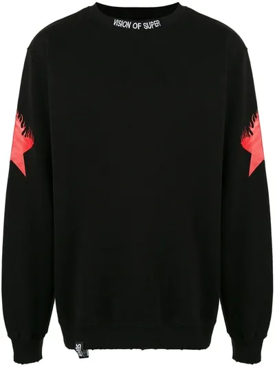 Vision Of Super Star Print Logo Embroidered Sweatshirt In Black