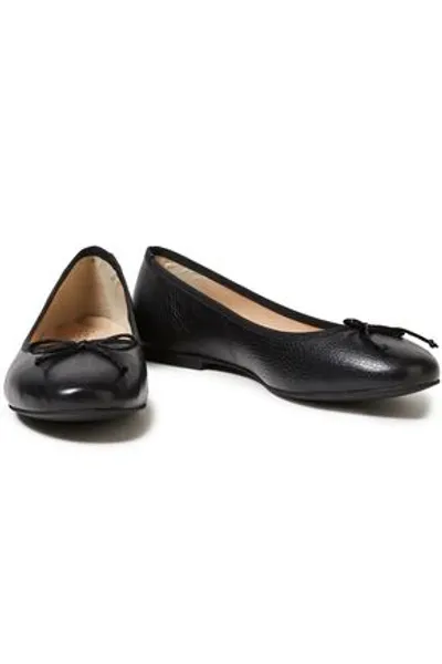 French Sole Lola Bow-embellished Pebbled-leather Ballet Flats In Black