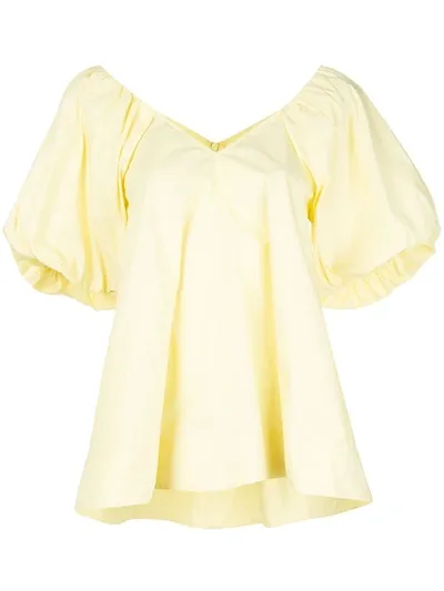 Co Puff-sleeves V-neck Top In Yellow