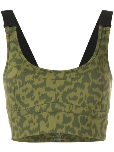 Varley Edris Cutout Leopard-print Stretch Sports Bra In Green