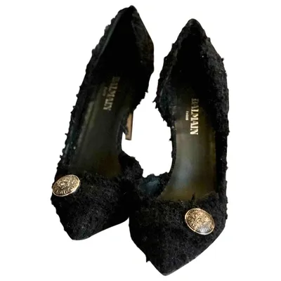 Pre-owned Balmain Tweed Heels In Black