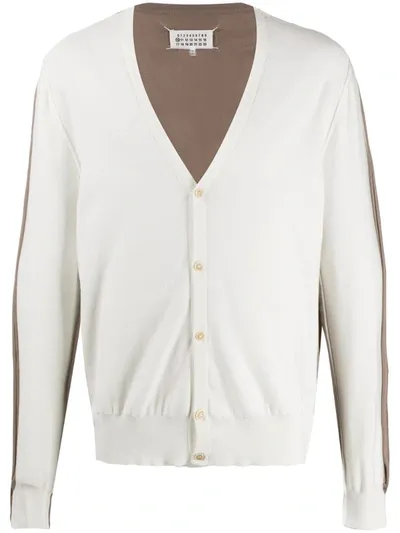 Maison Margiela Two-tone V-neck Cardigan In White