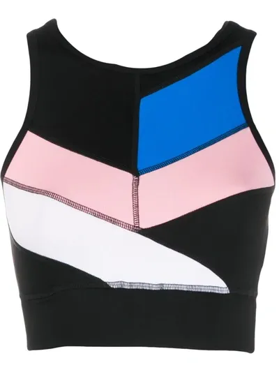 Msgm Geometric-paneled Cropped Tank Top In Black