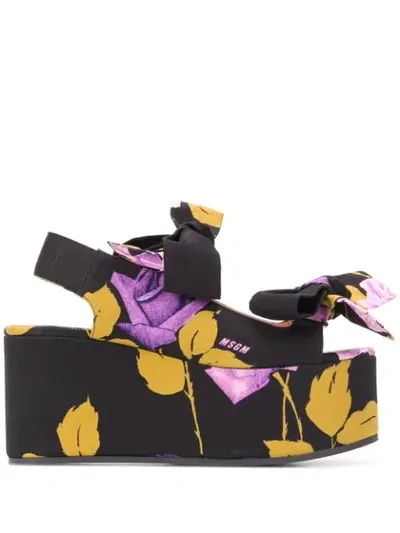 Msgm Floral-print Platform Sandals In Black