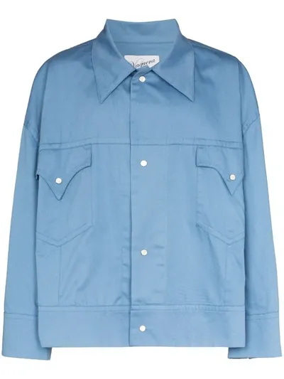 Vaquera Oversized Western Cotton Shirt Jacket In Blue