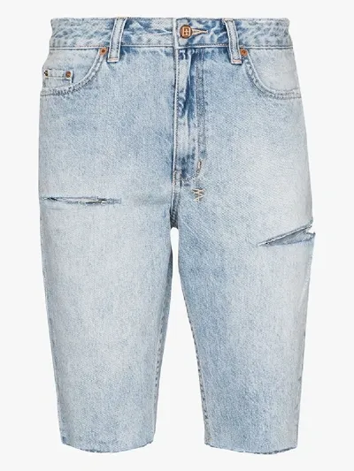 Ksubi Slashed Knee-length Shorts In Blue