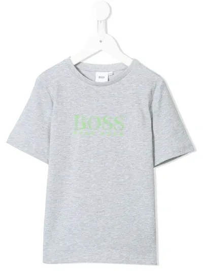 Hugo Boss Kids' Logo Print Crewneck T-shirt In Grey