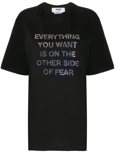 Msgm Crystal Slogan Oversized T-shirt In Black