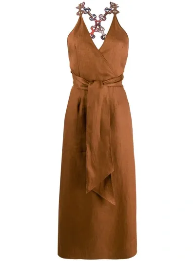 Emilio Pucci Wrap Linen Dress In Brown