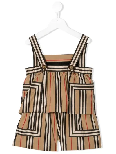 Burberry Kids' Icon Stripe Poplin Playsuit In Brown