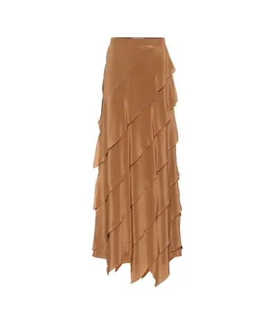 Max Mara Africa Tiered Silk Crepe De Chine Maxi Skirt In Tobacco