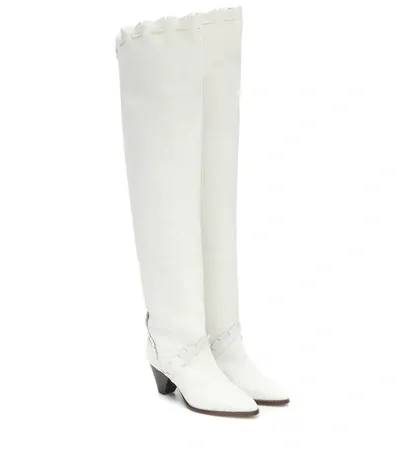 Isabel Marant Luiz Suede Over-the-knee Boots In White