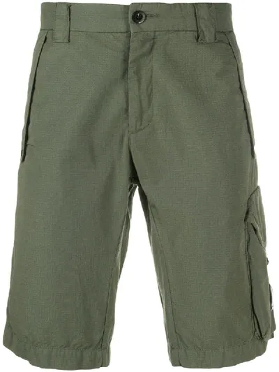 C.p. Company Cotton Lens Detail Cargo Shorts In Green