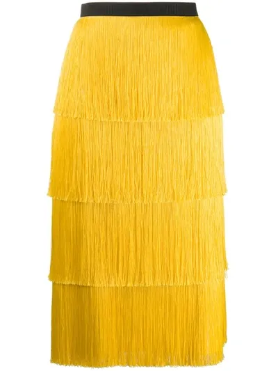 Plan C Fringed Mid-length Skirt In Yellow