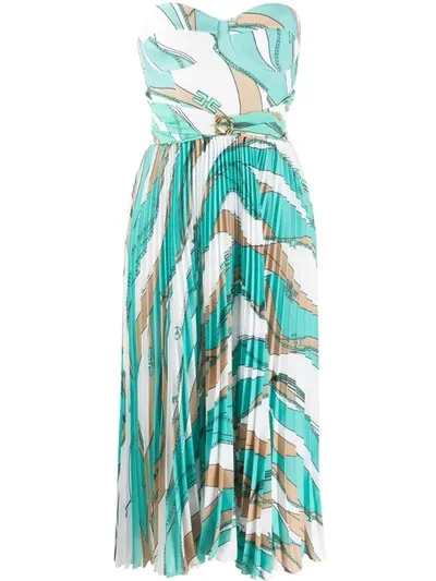 Elisabetta Franchi Longuette Dress In White Aquamarine Color And Beige In Green