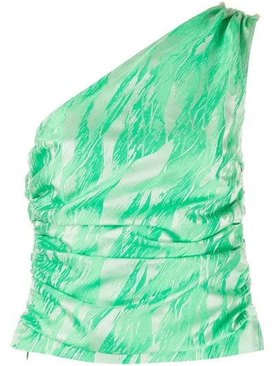 Ganni One-shoulder Satin-jacquard Top In Green