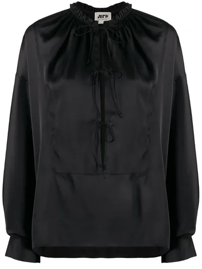 Maison Rabih Kayrouz Black Front Tie Satin Blouse