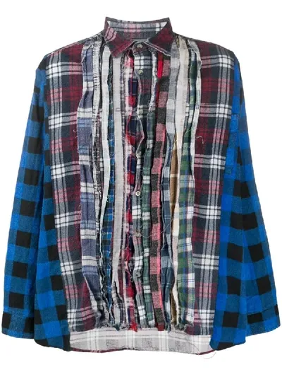 Needles Contrast Panel Plaid Print Shirt In Blue