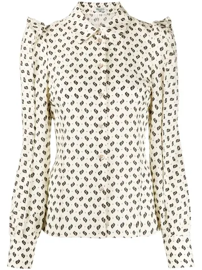 Kenzo Ruffled Sleeve Patterned Shirt In Neutrals