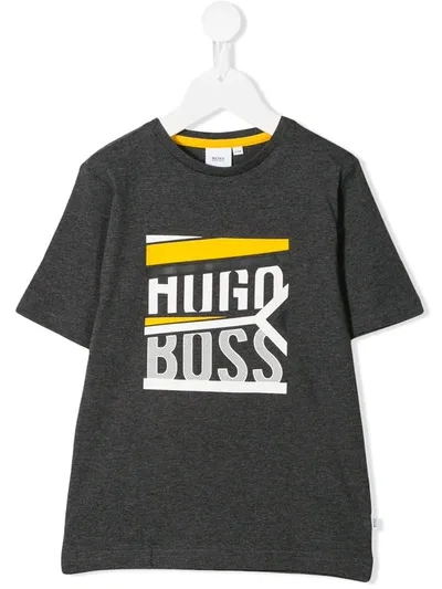 Hugo Boss Kids' Graphic Print Logo T-shirt In Grey