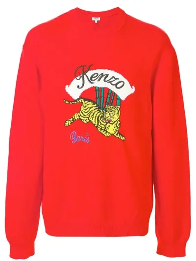 Kenzo Jumping Tiger Knitted Jumper Red