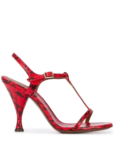 L'autre Chose Snakeprint Heeled Sandals In Red