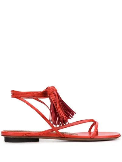 L'autre Chose Wrap-tie Tassel Sandals In Red