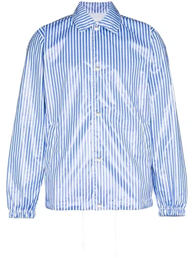 Comme Des Garçons Shirt Striped Coated Shirt Jacket In Blue