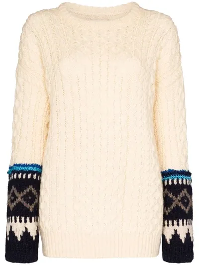 Rentrayage Isle Of Skye Fairisle Cable Knit Sweater In Neutrals