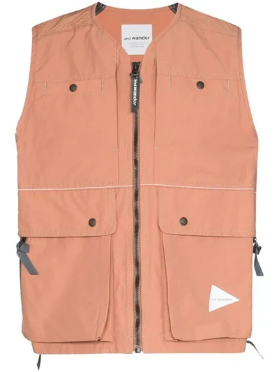 And Wander Light Pink Logo Patch Gilet