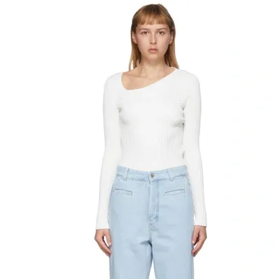 Loewe Ribbed Asymmetric Collar Sweater In White