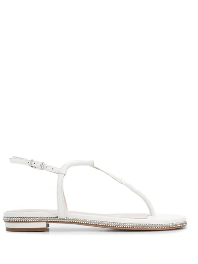 Schutz Embellished Flat Sandals In White