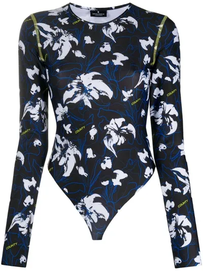 Marcelo Burlon County Of Milan Floral-print Long-sleeve Body In Black