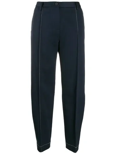 Eckhaus Latta Contrast Stitching Tapered-leg Trousers In Blue