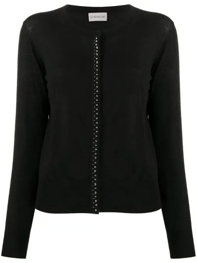 Moncler Studded Round Neck Cardigan In Black