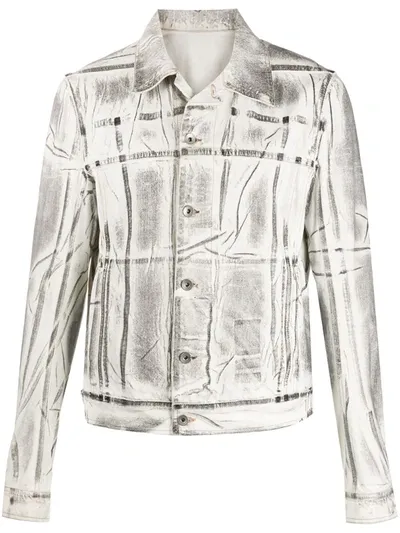 Rick Owens Drkshdw Denim Transfer Print Jacket In White