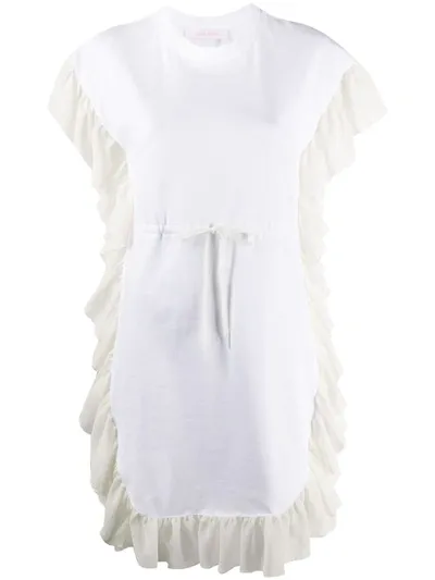 See By Chloé Short Sleeve Ruffled Trim Jersey Dress In White