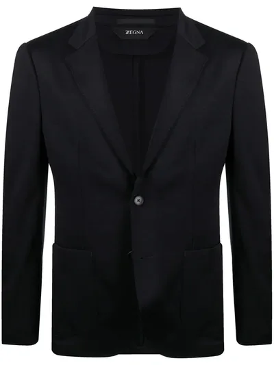 Z Zegna Diagonal Fabric Single-breasted Jacket In Blue