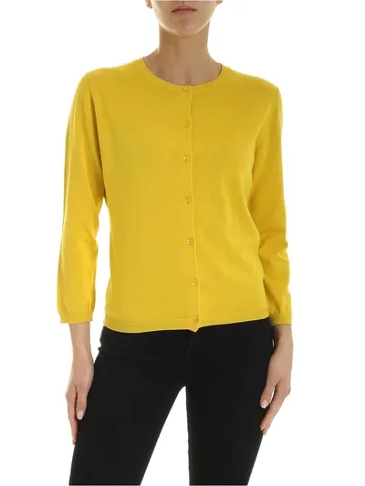 Aspesi Crew Neck Cardigan In Mustard Yellow