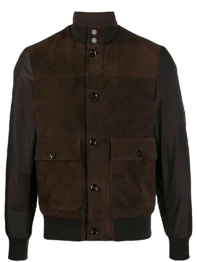 Moorer Kant-kmu Contrasting Panel Bomber Jacket In Brown