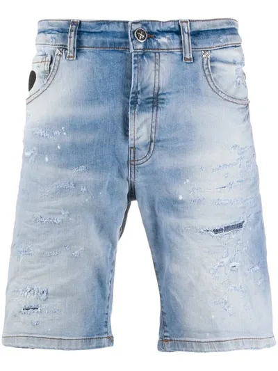 John Richmond Distressed Denim Shorts In Blue